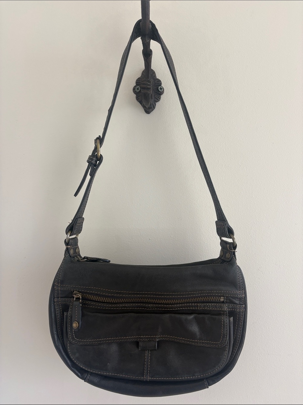 Fossil Leather Shoulder Bag/Hobo Purse Black Model ZB 8943 Vintage